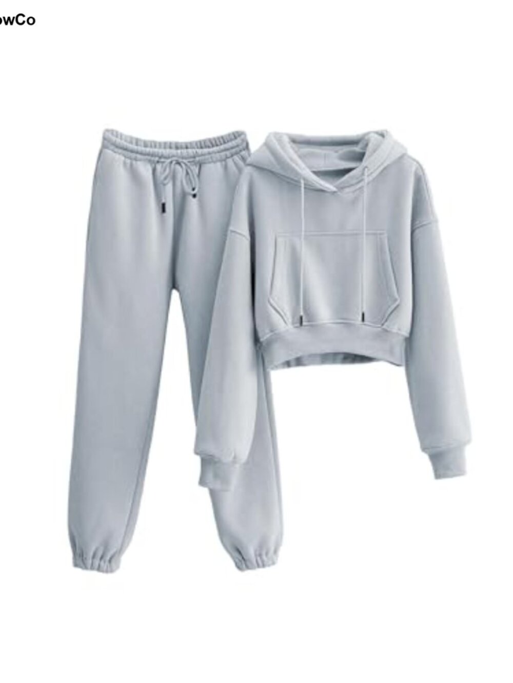 Fleece Sweatsuit Set Cropped Hoodie Jogger Pants Lounge Travel Gym